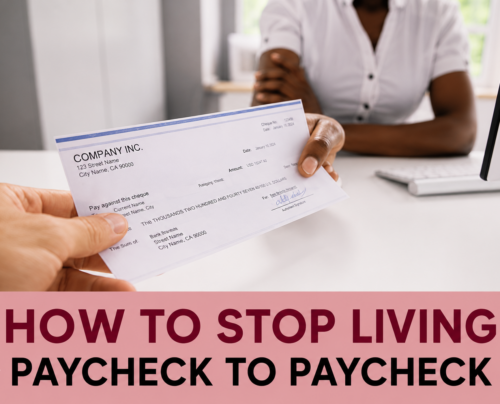 Hands exchanging a paycheck, illustrating financial stress and the struggle to stop living paycheck to paycheck.
