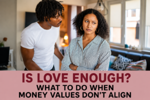 Couple arguing at home about differing financial values and priorities.