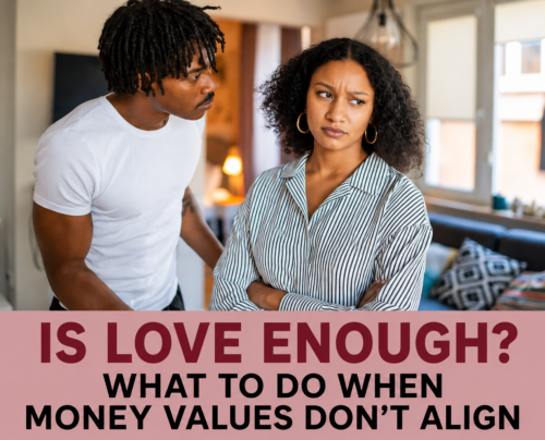 Couple arguing at home about differing financial values and priorities.