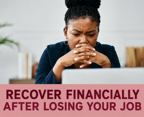 Worried woman looking at a laptop, illustrating financial recovery after losing a job.
